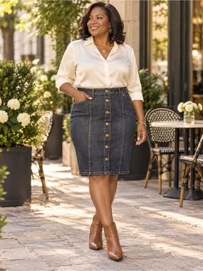 Chico’s Platinum Silvia Button-Front Denim Skirt Size 3 XL 16/18